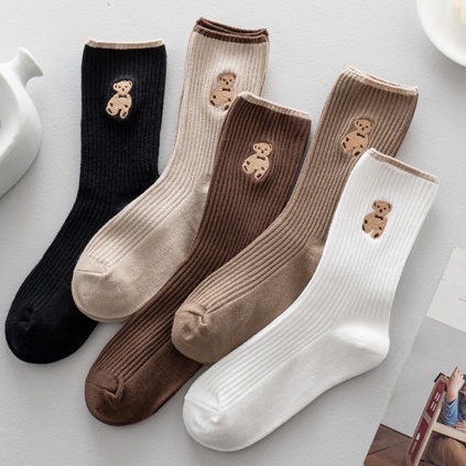 Set 5 đôi TẤT GẤU cao cổ nữ gân tăm. dày dặn, mềm mịn