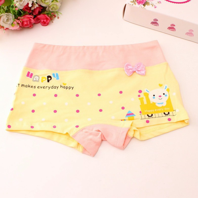 Combo 4 Chiếc Quần Lót Bé Gái Đủ Size Họa Tiết Gấu Đính Nơ (QC1)