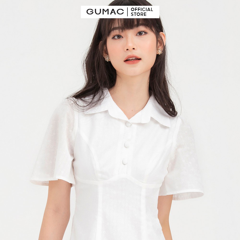 Đầm xòe nữ màu trắng cổ bẻ GUMAC DB725 thanh lịch trẻ trung, hai lớp | BigBuy360 - bigbuy360.vn