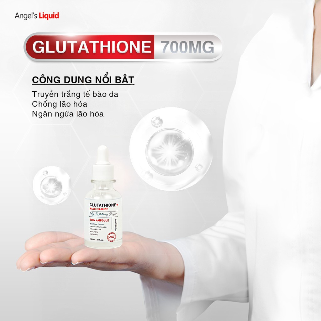 Tinh Chất Truyền Trắng Hỗ Trợ Mờ Nám Chuyên Sâu Angel's Liquid Glutathione Niacinamide 700 V-Ampoule 30ml