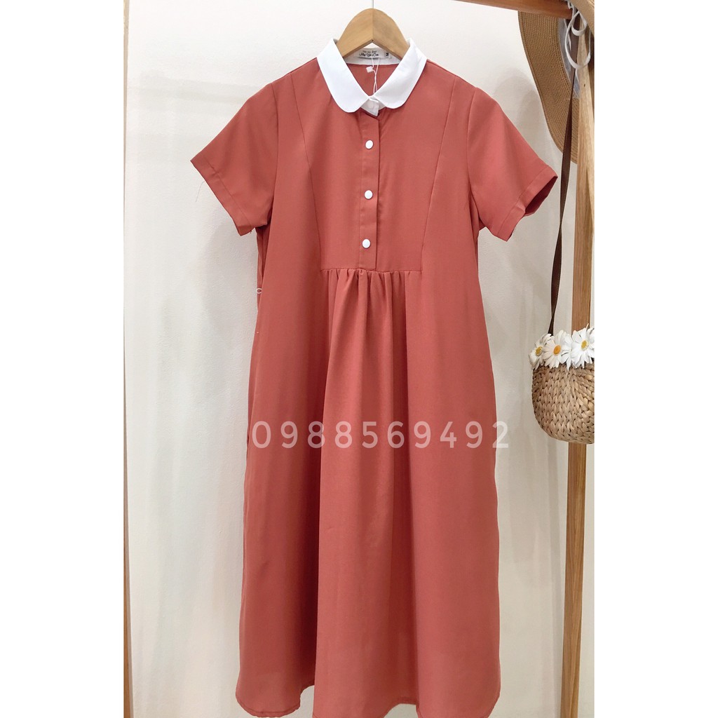 Váy Bầu Công Sở, Đầm Bầu Cam Đất Cổ Sen MYC 1295