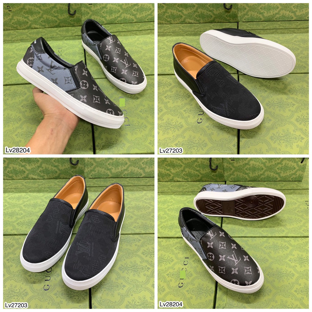 Giày lười nam Lv đế cao su đúc cao cấp_ giày slip-on in chữ Lv chất da pu siêu hot