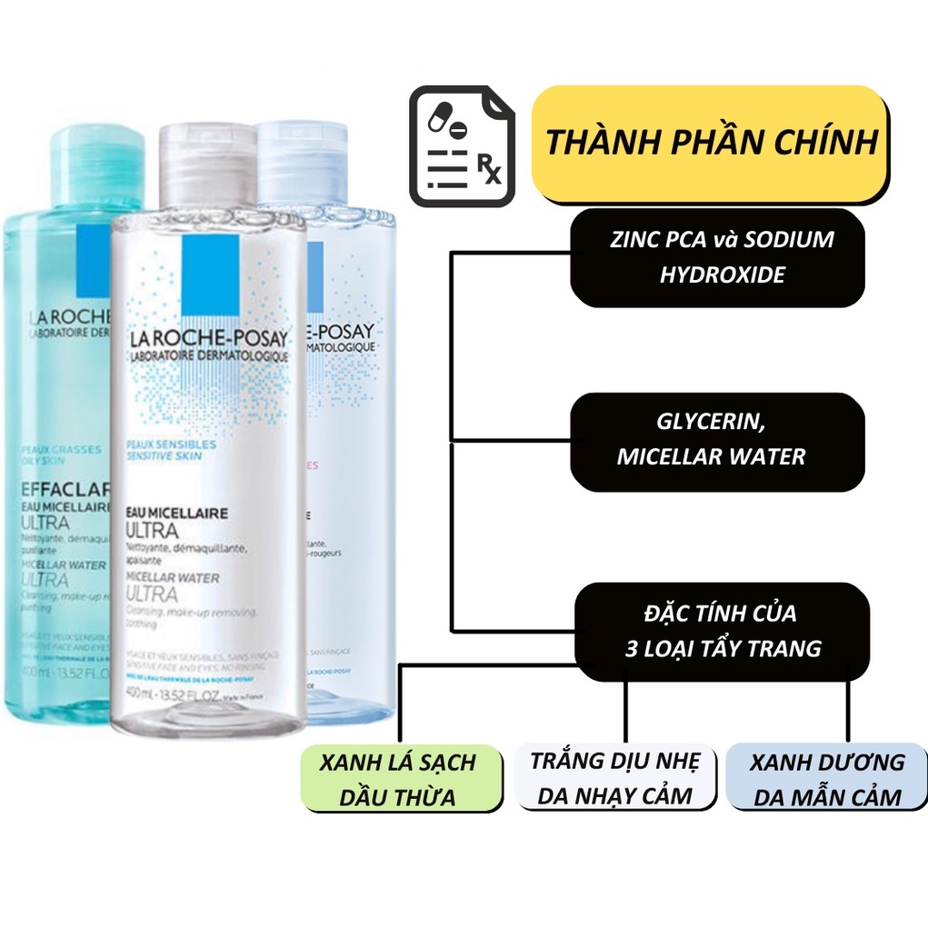 Nước Tẩy Trang La Roche Posay Dành Cho Da Dầu, Nhạy Cảm, Mẫn Cảm Micellar Water Ultra 400ml