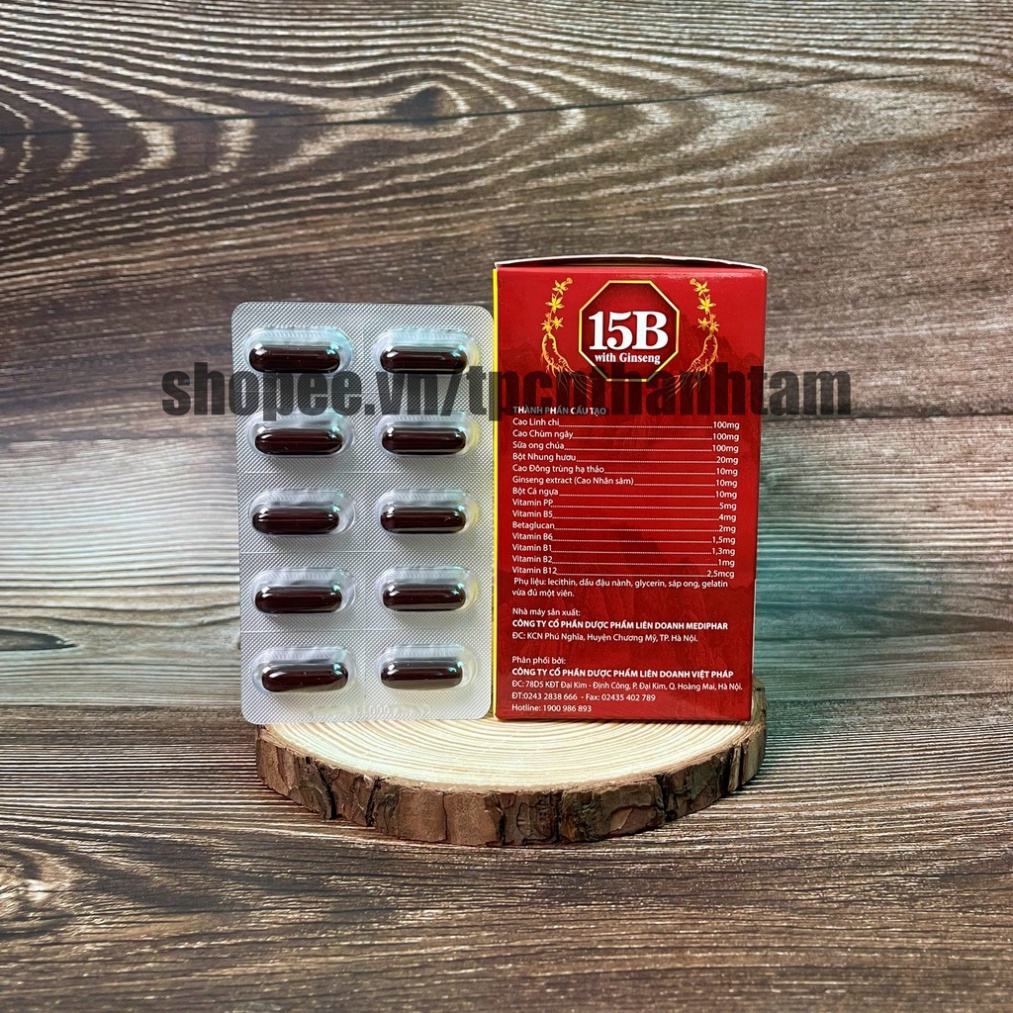 Vitamin tổng hợp 15B bổ sung nhân sâm, đông trùng hạ thảo, nhưng hươu, giúp tăng đề kháng, ngủ ngon, ăn ngon - Hộp 100 v