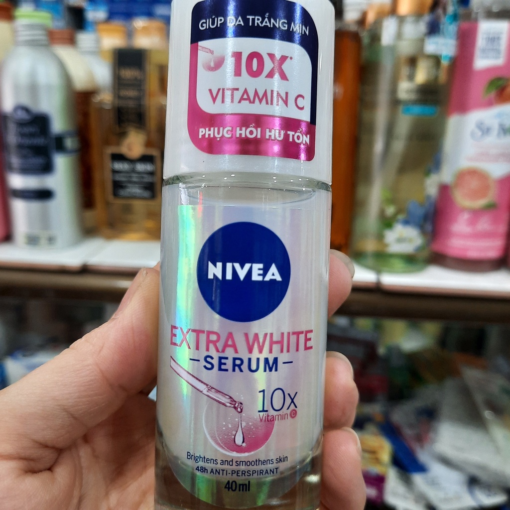 Lăn khử mùi Nivea Extra White Serum 10x Vitamin C phục hồi hư tổn 40ml