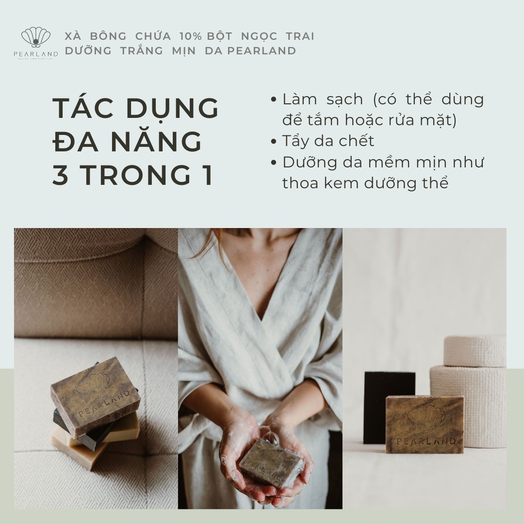Xà bông chứa 10% bột ngọc trai dưỡng trắng mịn da - mờ thâm handmade hoàn toàn từ thảo mộc thiên nhiên | BigBuy360 - bigbuy360.vn
