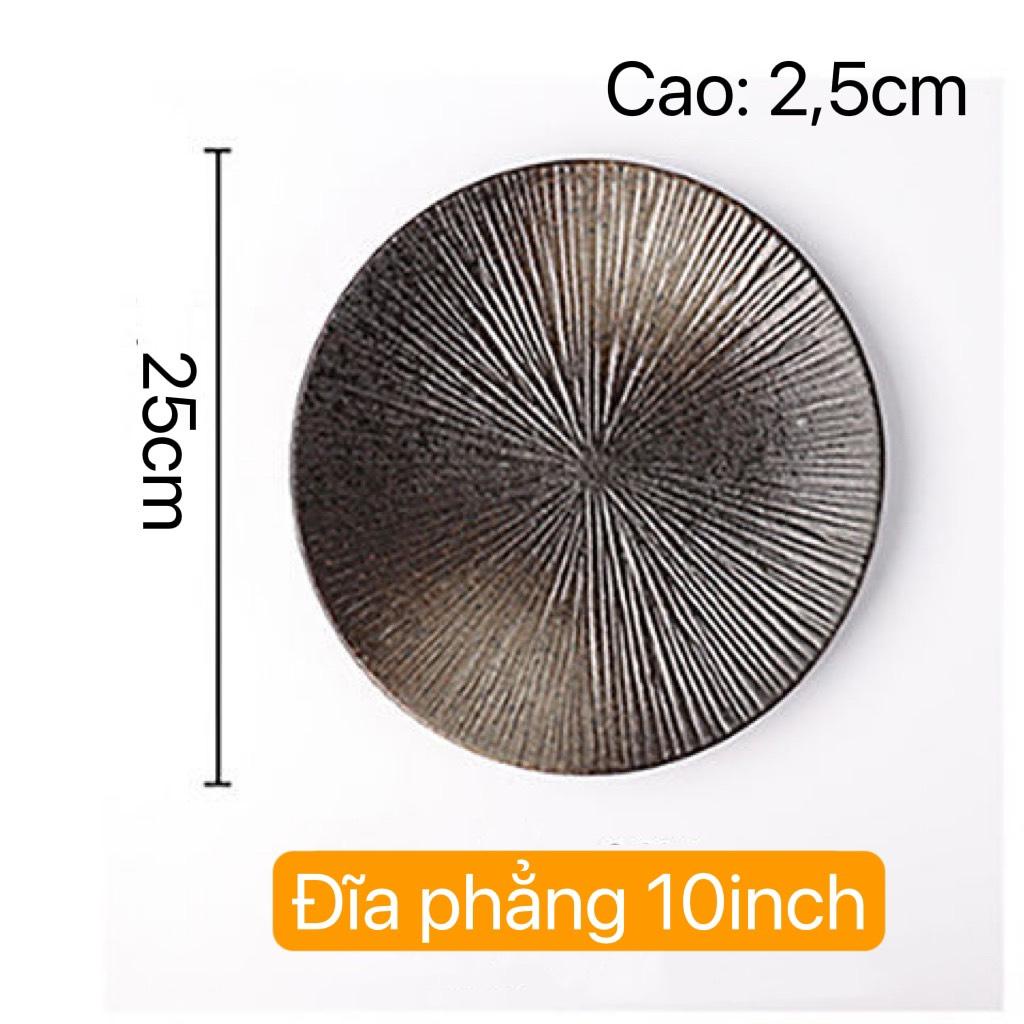Đĩa bít tết nâu mặt nhám cao cấp đĩa nhà hàng size 20cm và 25cm