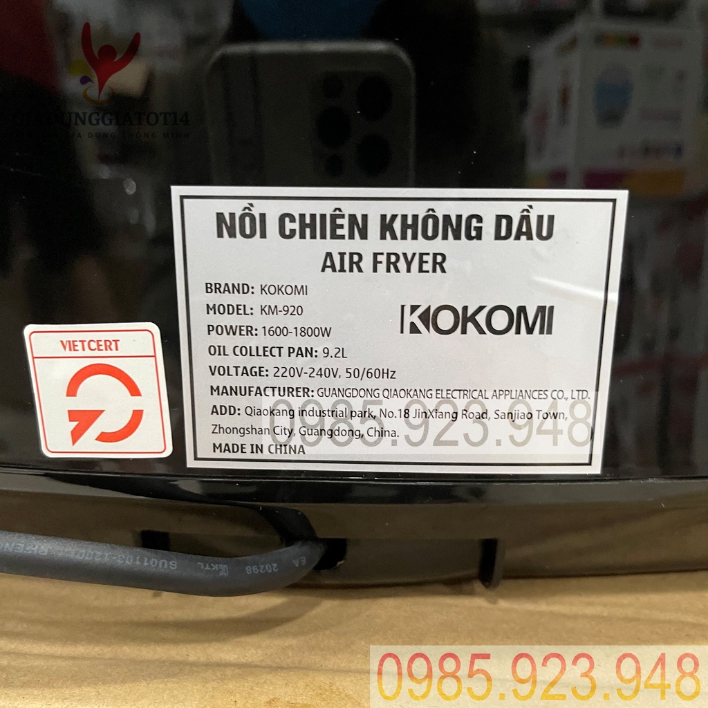 Nồi Chiên Không Dầu KOKOMI KM-920 (New2022) 9,2 Lít - Dung Tích Siêu Lớn, Bảo Hành 12 Tháng, vừa cả con gà 3kg