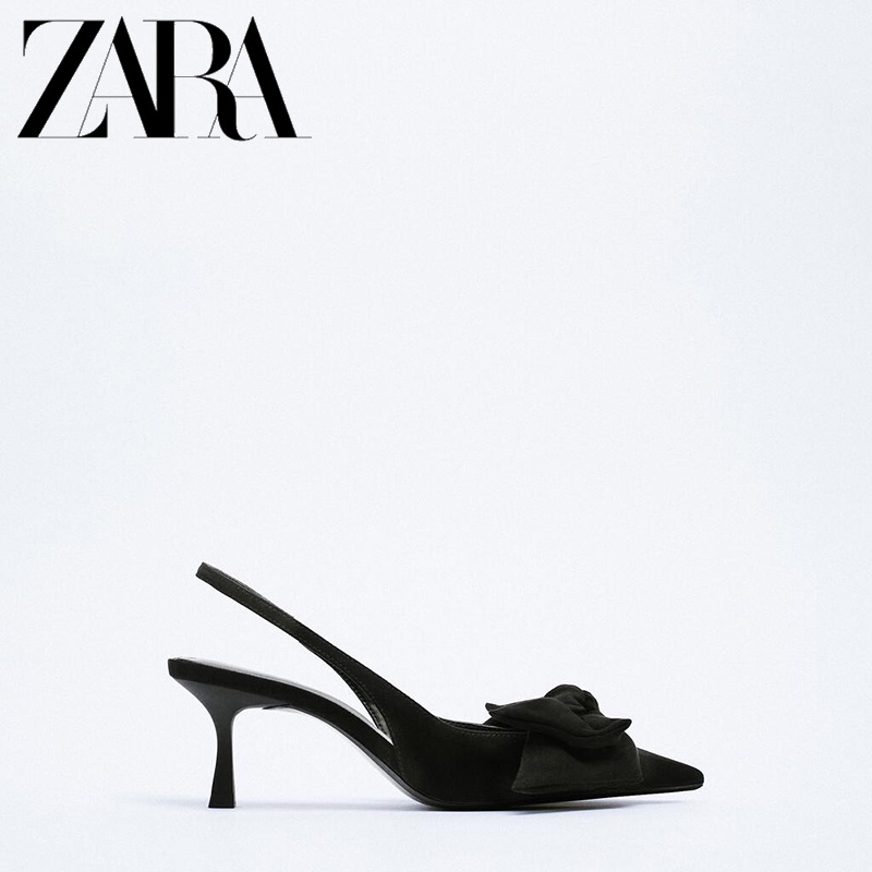 Zara Giày Cao Gót Da Lộn Đính Nơ Xinh Xắn Cho Nữ