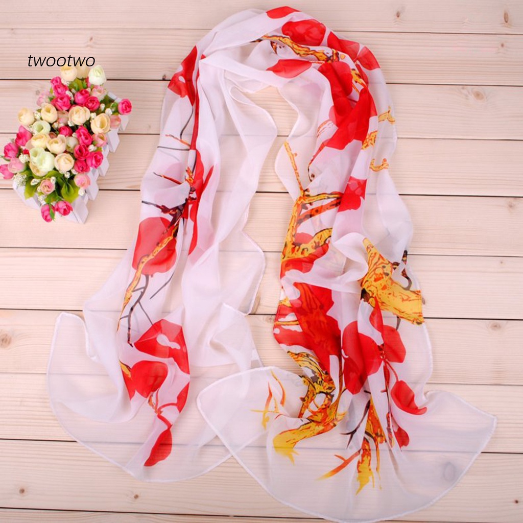 Khăn Choàng Chiffon Dài In Họa Tiết Cây Cối Thời Trang Cho Nữ