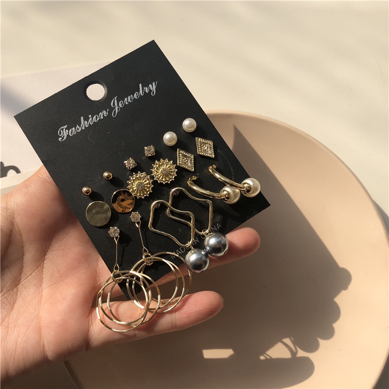 Set 6 Khuyên Tai Đính Đá Pha Lê Phong Cách Hàn Quốc Thanh Lịch Cho Nữ