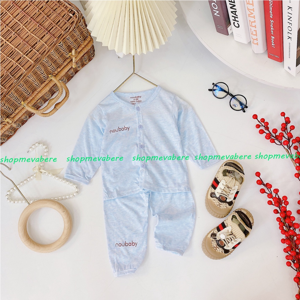 Bộ dài tay cotton NouBaby cài cúc giữa cho bé trai bé gái sơ sinh 3-13kg - 𝐁𝐎𝟑𝟐