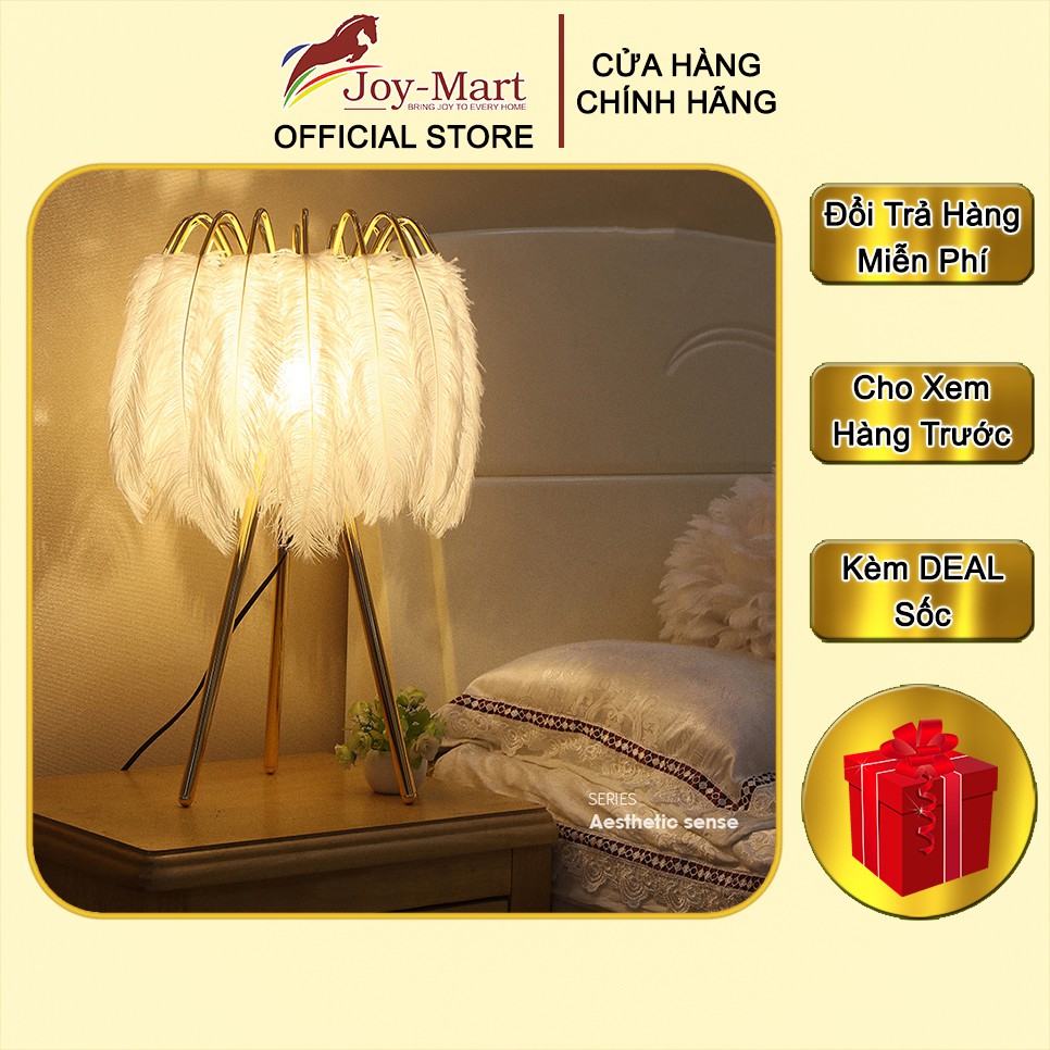 Đèn Ngủ Để Bàn ♥️JOYMART♥️ Đèn Bàn Lông Vũ Trang Trí Phòng Ngủ, Thân Hợp Kim Mạ Vàng Thiết Kế Sang Trọng Quý Phái MB1008