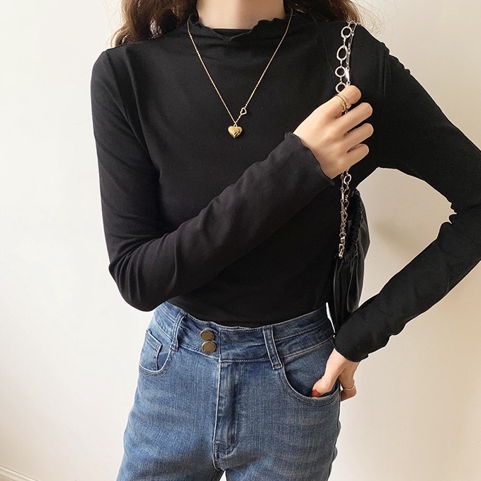 Áo Thun Trơn Tay Dài Viền Cong Mềm Mại Thoải Mái 46435