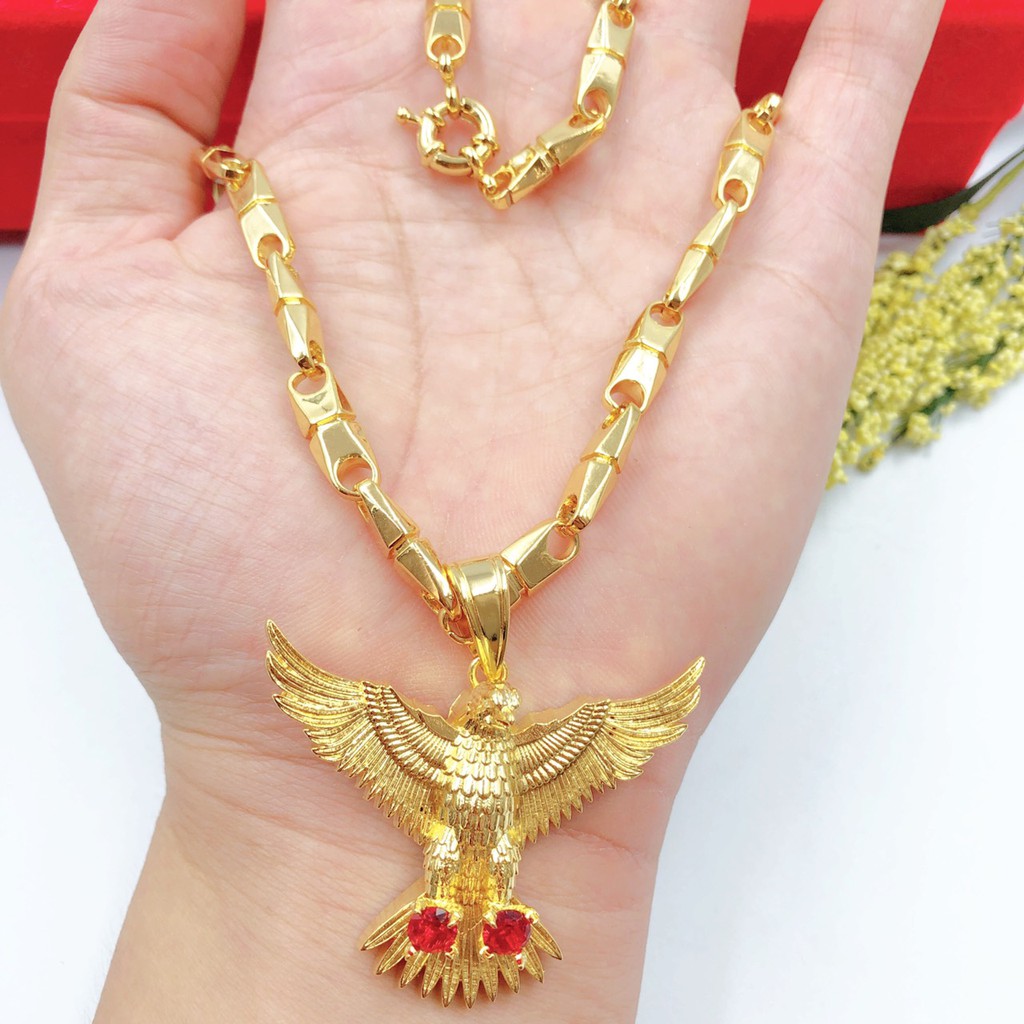 Dây chuyền nam mắt đốt mặt đại bàng đá đỏ thiết kế cao cấp Nora D503
