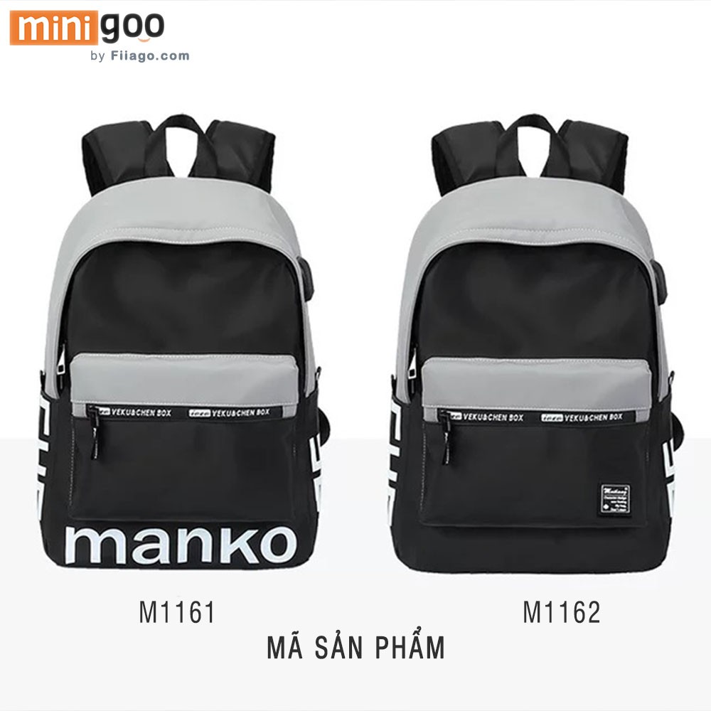 Balo Cao Cấp MANKO M116 Vải Phủ PU Chống Nước Cổng Sạc Nhanh Thời Trang Mới 2021