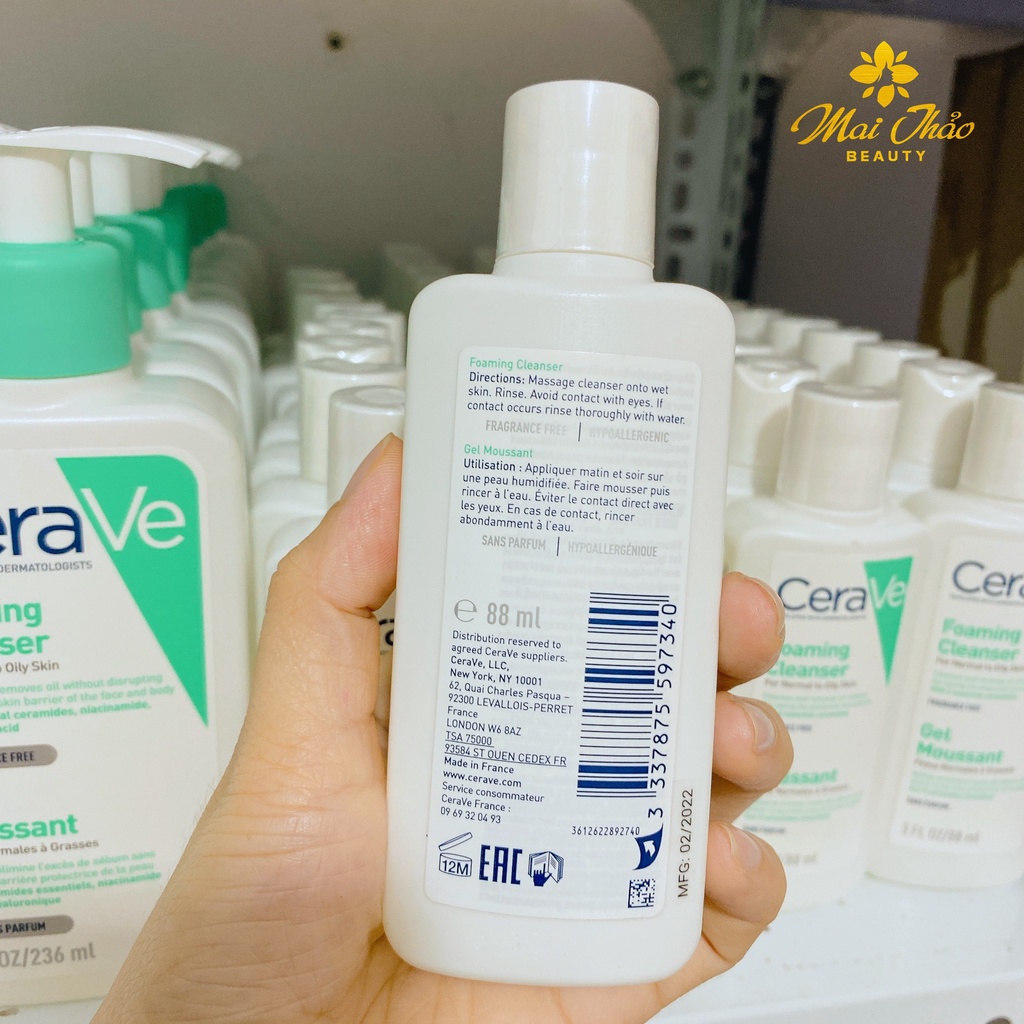 CeraVe Sửa Rửa Mặt Dạng Gel Cho Da Dầu và Da Thường Foaming Cleanser 88ml