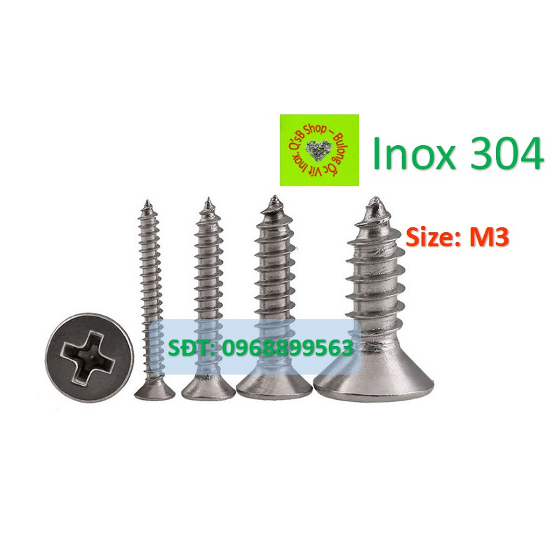 Vít gỗ đầu bằng inox  size M3 DIN 7981C , vít gỗ đầu bằng, inox 304