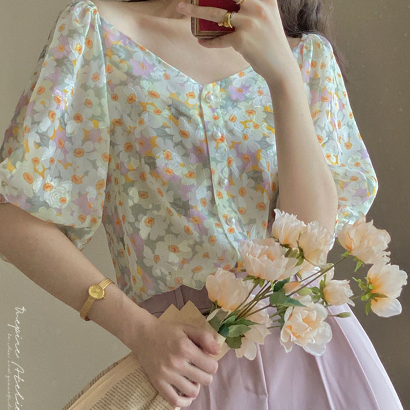 Áo Sơ Mi Jacquard Tay Lỡ 178039Áo Sơ Mi Voan Tay Bồng Trẻ Trung Thanh Lịch Phong Cách Hàn Quốc