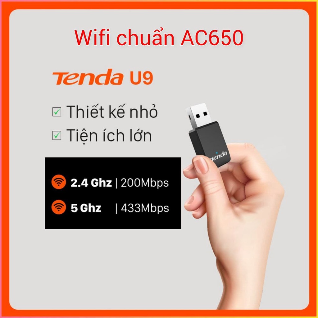 [Hỏa Tốc - Auto Driver win10] USB Tenda U9 650Mbps, Nâng Cấp bộ thu sóng WiFi 5G cho Laptop máy bàn