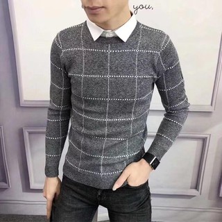 Áo len nam lông cừu kẻ ô