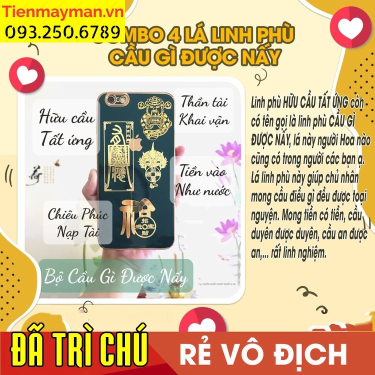 SET 4 miếng dán linh phù Cầu Gì Được Nấy, KHAI LÔC+HỮU CẦU TẤT ỨNG+CHIÊU PHÚC NẠP TÀI+T.IỀN VÔ NHƯ NƯỚC, linh phù đẹp