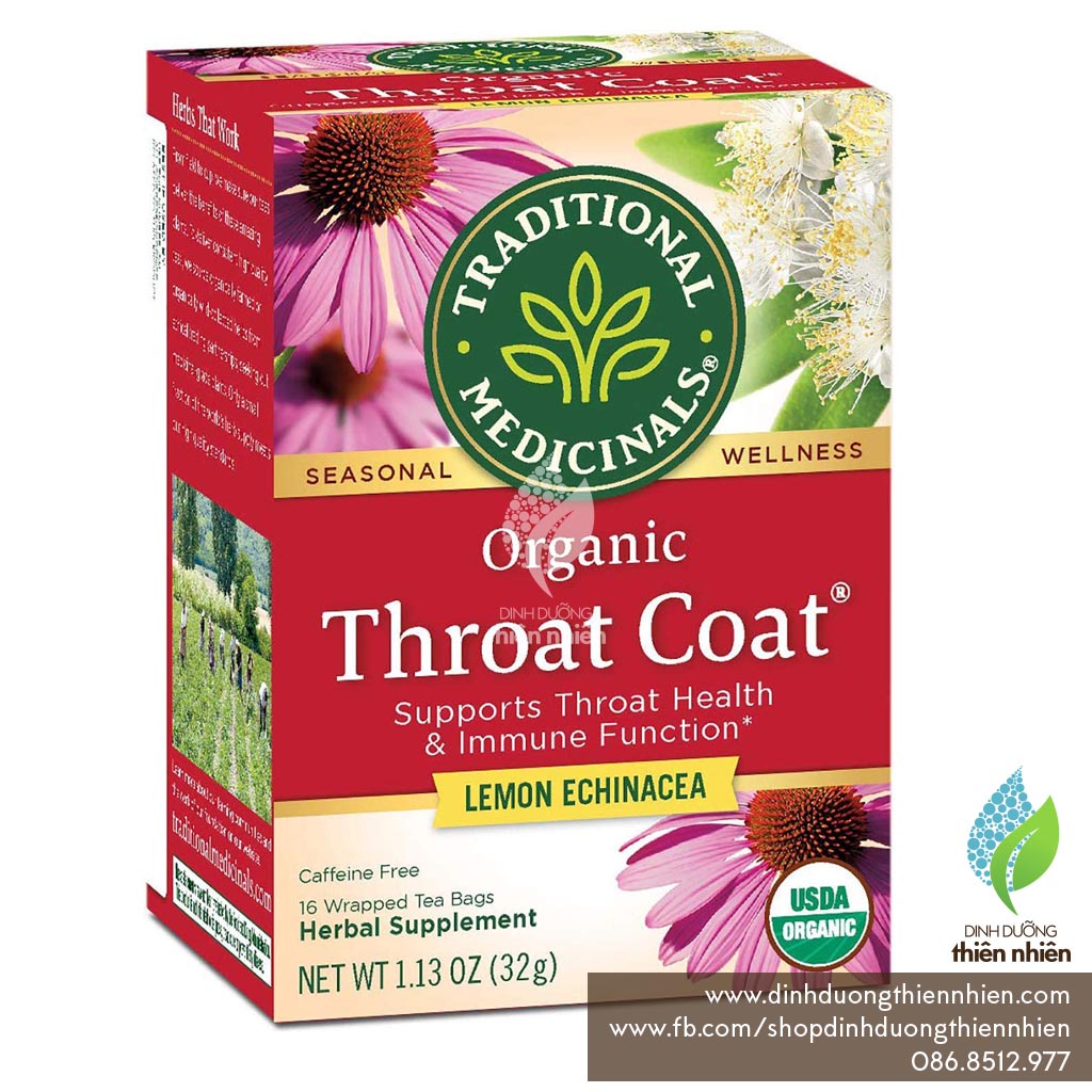 Trà Hữu Cơ Traditional Medicinals Organic Throat Coat, Giúp Làm Dịu Cổ Họng