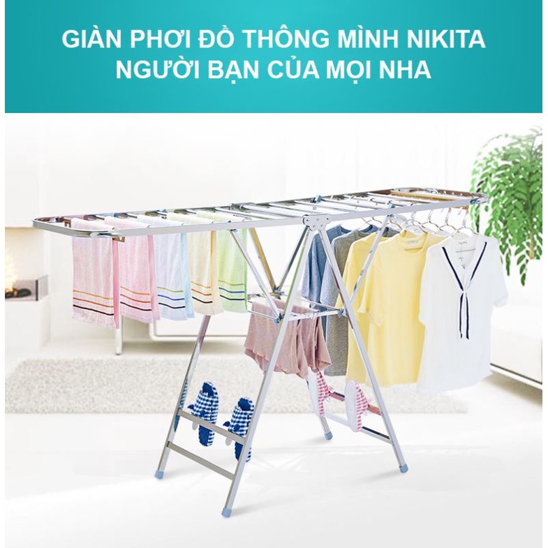 Giàn phơi để sàn Inox xếp gọn, Hàng chính hãng NIKITA, Mâm phơi lớn, chịu tải cao