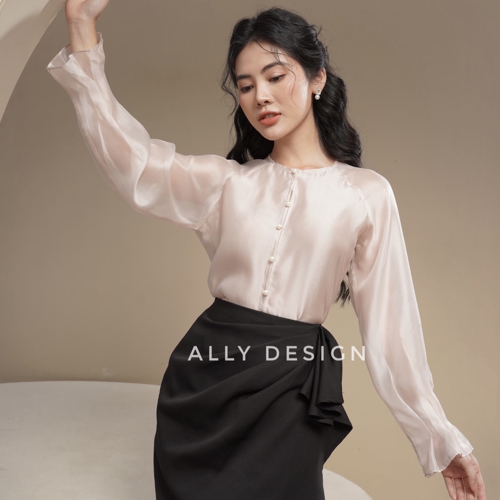 Áo sơ mi lụa công sở thiết kế tay xoè kiểu dáng thanh lịch sang trọng