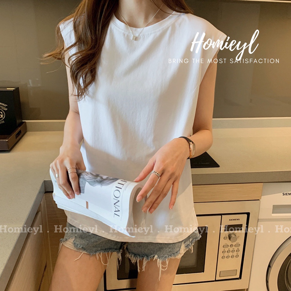 Áo thun trơn nữ tay ngắn dáng suông basic Homieyl cao cấp, áo phông trơn nữ cộc tay hến cotton đen trắng H210