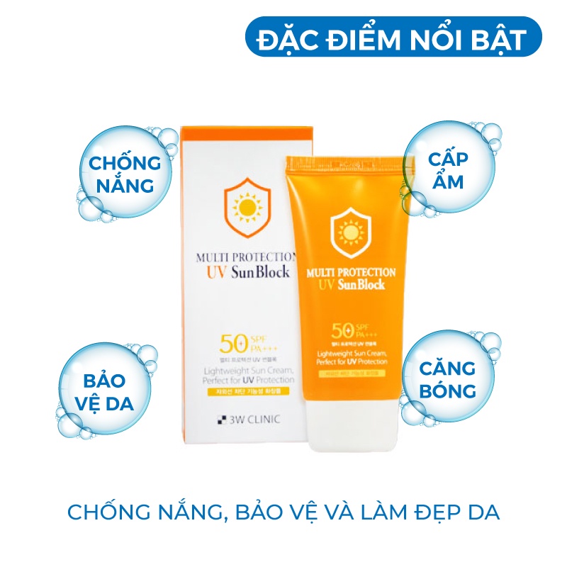 Kem chống nắng Multi Protection Uv Sun Block 3W Clinic Hàn Quốc 70ml [Chính Hãng Hàn Quốc]