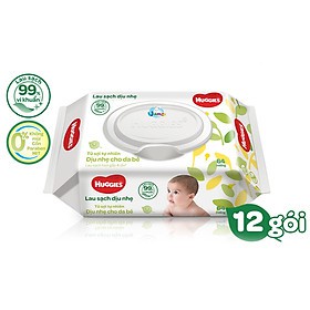 Combo 12 gói khăn ướt Huggies 64 miếng không mùi cho bé sơ sinh