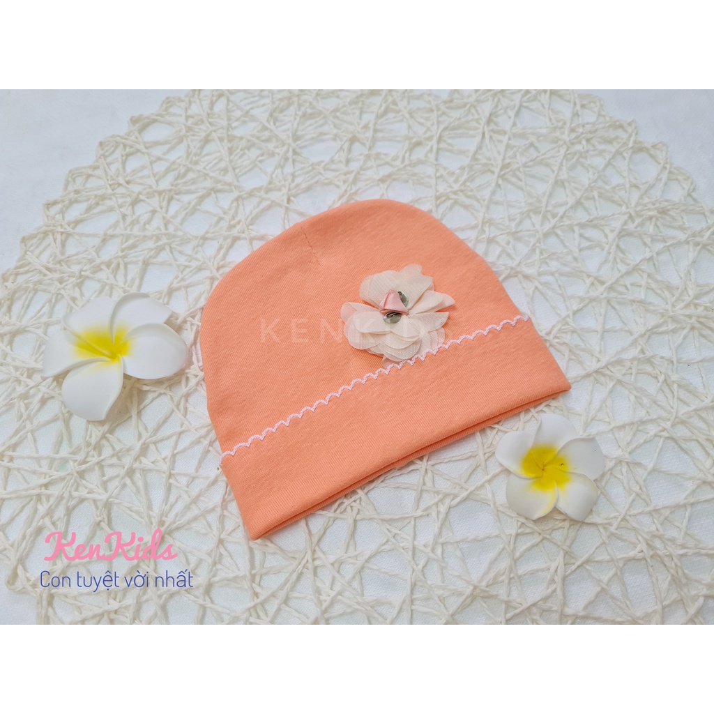 SET 3 Nón mũ tròn bo sơ sinh chất mềm - đính hoa đáng yêu cho bé gái