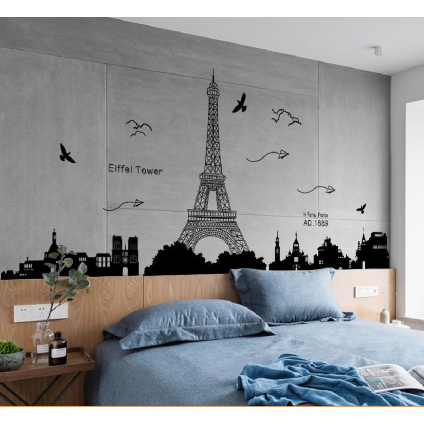 Decal dán tường trang trí sang trọng thành phố PARIS phòng khách, phòng ngủ sinh động