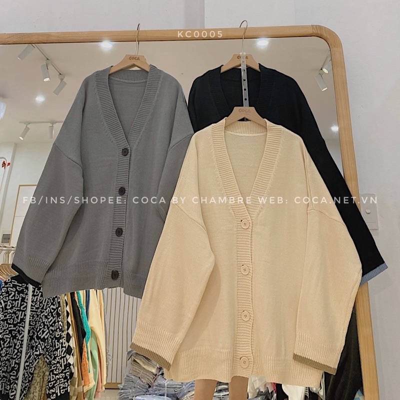 [KC0005] Áo khoác CARDIGAN len cúc to phối viền màu cổ tay form rộng (Có sẵn/ảnh thật)