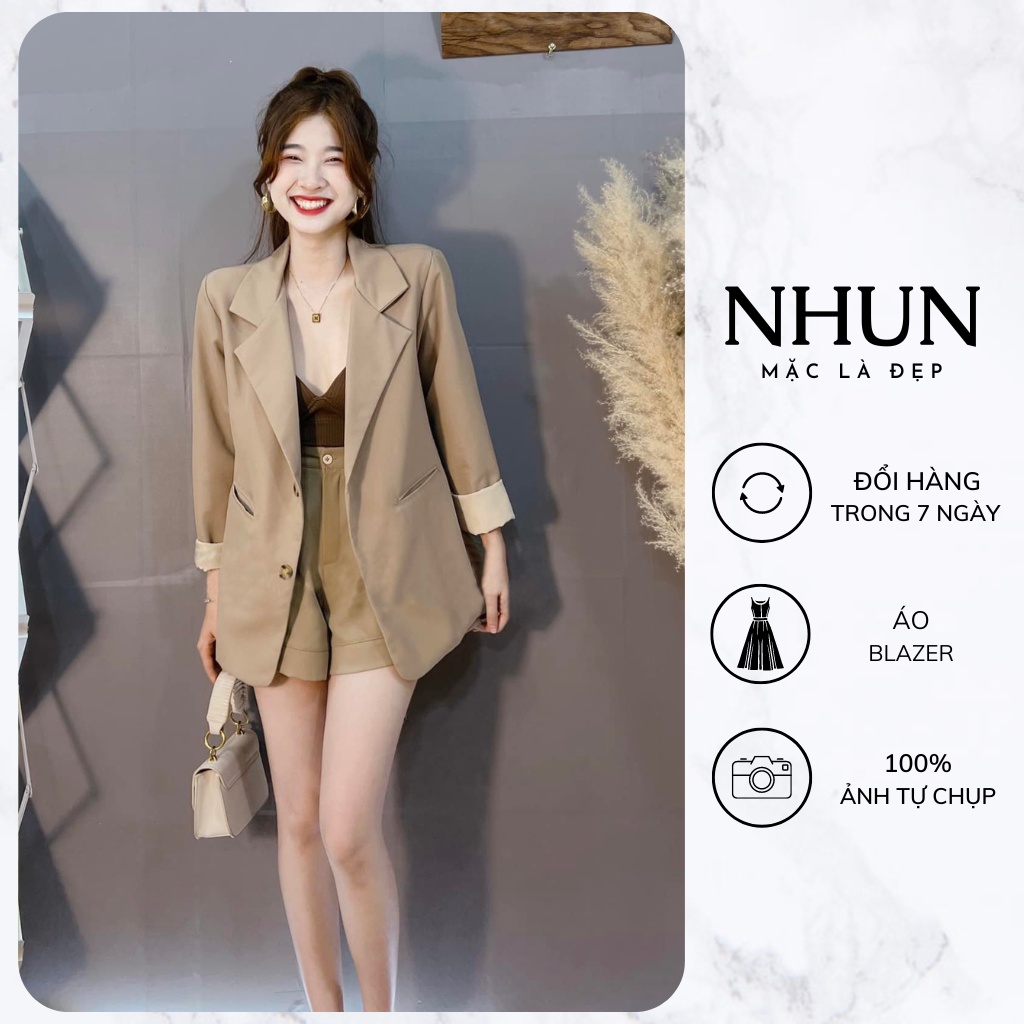 Áo blazer nữ NhunFashion Áo vest nữ khoác ngoài phối tay 2 lớp phong cách Hàn Quốc trẻ trung năng động N43