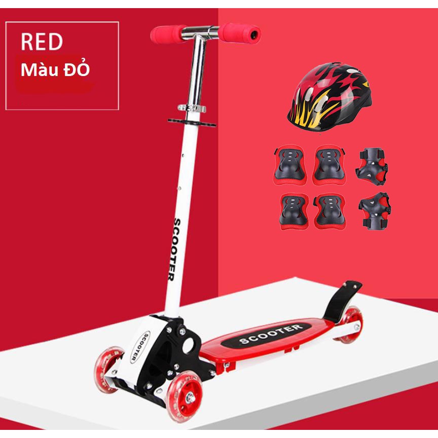 Xe Trượt Scooter Trẻ Em 3 Bánh Từ 2 Tuổi Trở Lên + Tặng Kèm Bộ Bảo Hộ (Chân Tay Và Mũ Bảo Hiểm)