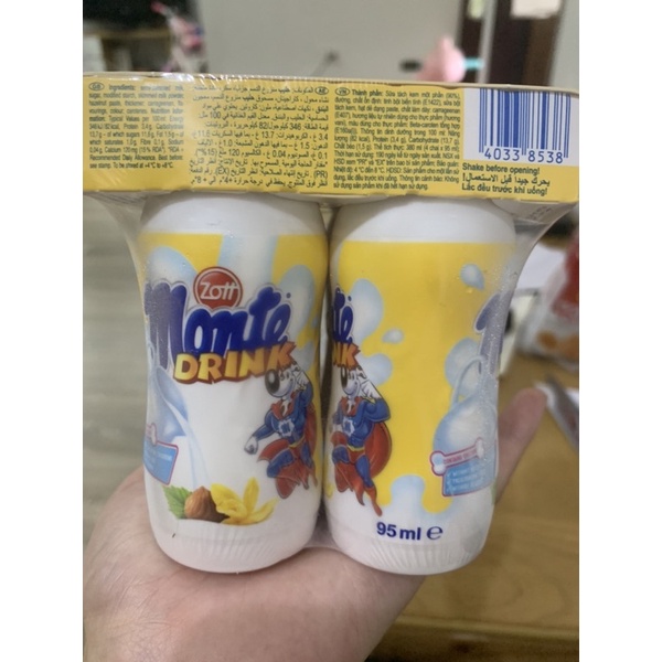 Váng sữa uống Zott Monte lốc 4 chai x 95ml