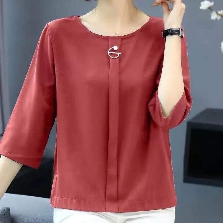 Áo thun tay dài dáng rộng họa tiết kẻ sọc thời trang cho phụ nữ trung niên