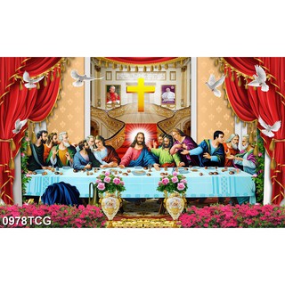 Tranh dán tường 3d hình Chúa Jesus, Hình Đức Mẹ Maria, Tiệc ly, Gia Đình Thánh Gia