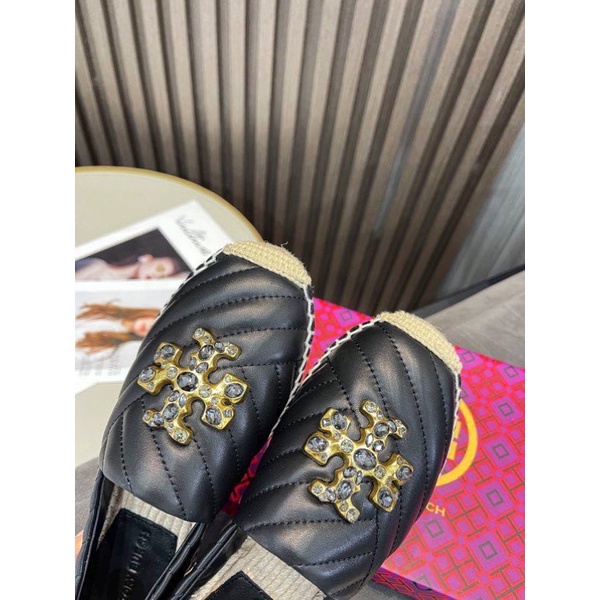 Giày lười đế cói thương hiệu Tory Burch da thật cao cấp