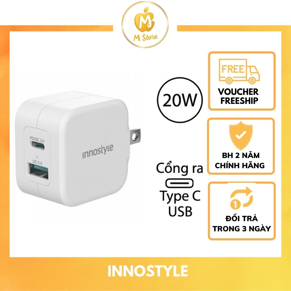 Sạc Nhanh IP20w Củ Sạc 2 cổng Innostyle Minigo Pro III , Sạc Pin Nhanh Không Nóng Máy