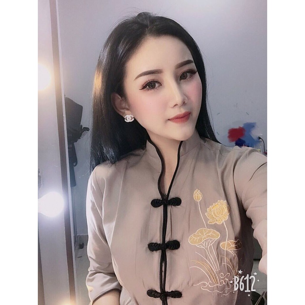 Bộ phật tử Cổ tàu thêu sen - Đồ lam đi chùa Bà Lai vải Cotton mịn giá rẻ - YuZin Store | BigBuy360 - bigbuy360.vn