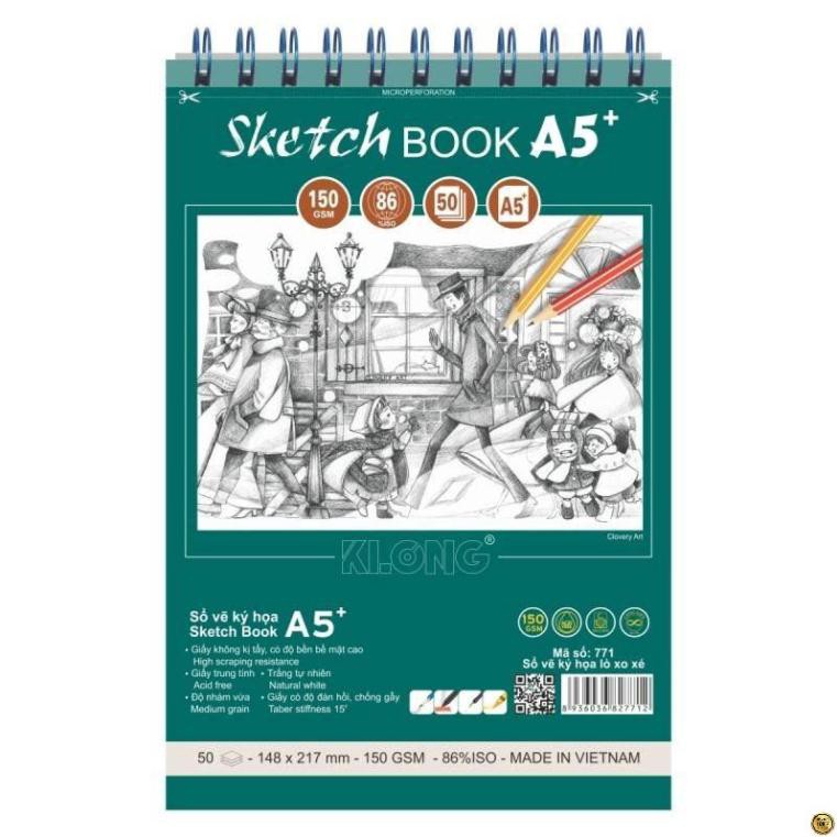 Sổ vẽ ký họa Sketch 50 tờ A5+ 150GSM; MS: 771 [Sổ da cao cấp]