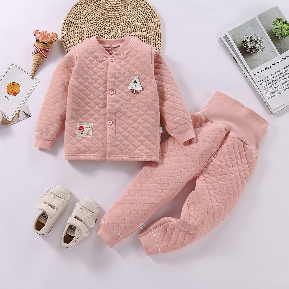 Bộ dài tay thu đông trần bông cho bé trai bé gái Bộ quần áo trần bông quần cạp cao cho bé BD01