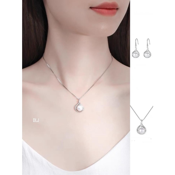 Bộ trang sức nữ bạc thật đính hạt trai nhân tạo sang chảnh tuyệt đẹp LINH MIU SILVER