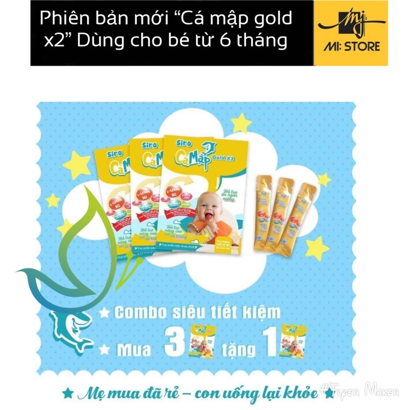 Baby shark mẫu mới siro cá mập gold X2 (hộp 30 gói + quà tặng 🎁) siro ăn ngon - tăng cân - hết táo bón