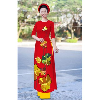 GIÁ XƯỞNG - Áo dài truyền thống lụa in 3D ( áo kèm quần)