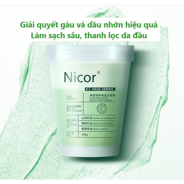 Tẩy Da Chết Tóc Da Đầu NICOR Muối Biển Sạch Gàu Ngăn Ngừa Rụng Tóc 200g