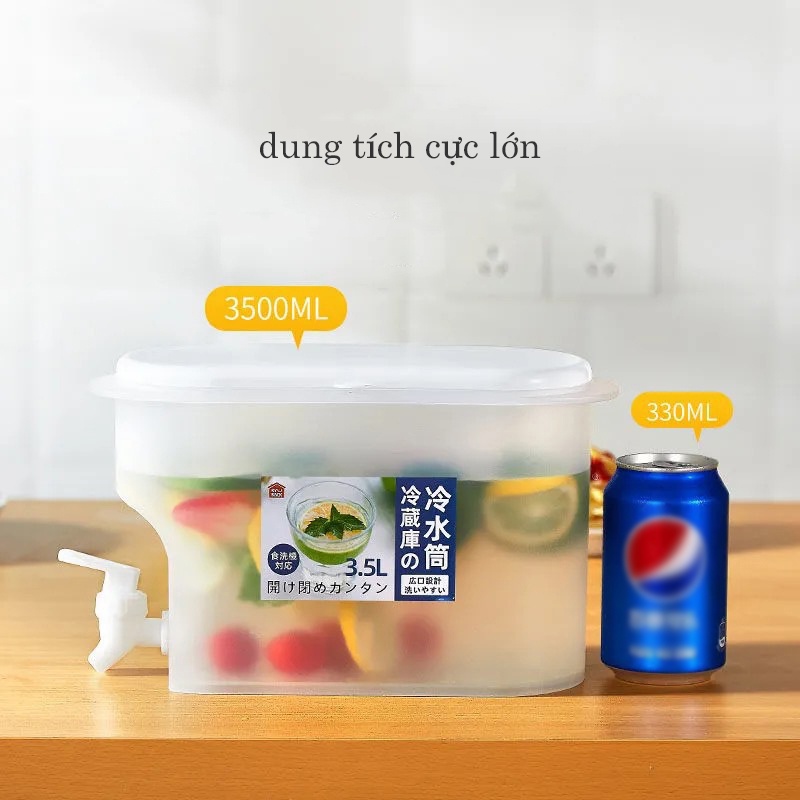 Bình nước có vòi, bình đựng nước để tủ lạnh cỡ lớn dung tích 3.5L bằng nhựa cao cấp hàng xuất Nhật Boremart